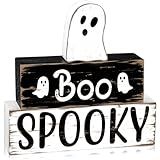 3 PCS Halloween Cute Ghost Wooden Block Sign Halloween Boo Spooky Tiered Tray Decor Wooden Ghost Theme Table Centerpieces for Home Tiered Tray Table Shelf Decor