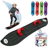 The Original Geospace Sledsterz Kids Beginner Snowboard for Winter Fun on Snow, with Adjustable Step-in Bindings; for Kids Between 4 to 12 Years Old (Black/Red Bindings)