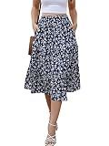 Lyrur Women's Skirts Elastic Waist Flowy Summer Boho Ruffle Casual Floral Midi Tiered Skirts with Pockets(M,9193-Navy Floral)
