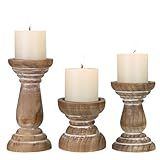 Candle Holder for Pillar Candle Set of 3, Farmhouse Wood Candle Holder, Rustic Wooden Candle Stand, Vintage Small Wooden Candlestick HoldersDecorative for Living Room, Table Centerpiece (Brown)