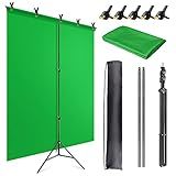 JEBUTU Green Screen Backdrop Kit with Stand, 5X6.5ft Portable Green Screen Backdrop with Stand kit, GreenScreen Background with Stand Carrying Bag Clamp for Streaming Video Zoom