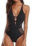 SOCIALA One Piece Swimsuit Women V Neck Bathing Suit for Womens High Waisted Backless Cutout Swim Suits Black L