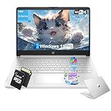 HP 14-inch Laptop Computer for Student & Business - Intel 4-Core Processor, 16GB RAM, 128GB UFS & 128GB SD Card, Ai Copilot, 1 Year Office 365, Win 11 Pro, All-Day (Silver)