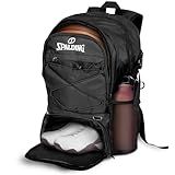 Spalding Basketball Backpack - Black Sports Bag with Ball & Shoe Compartment, Basketball Accessories Bag