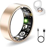 Smart Rings for Women Men, Fitness Ring with Heart Rate, Blood Oxygen, HRV, Pressure, Sleep Tracker, Step Tracker, No Subscription Fee, IP68 Waterproof Smart Ring for iPhone & Android (Gold, 8#)
