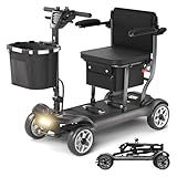 43lb Lightweight Mobility Scooter for Adults&Seniors - Airline Approved 4 Wheel Portable Motorized Scooters, Foldable Travel Mobility Scooters with Removable Battery, Dual Basket, 300lb Load, Black