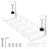 JETONN Under Desk Cable Management Tray, 15.7'' Metal Wire Organizer with Clamp, No Drill Desk Cord Rack for Cable Management, Computer Wire Organizer for Office and Home, Sturdy & Scratch-Free