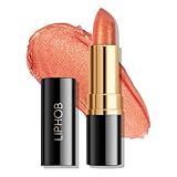 KYDA Orange Shimmer Lipstick, Metallic Pearl Lipstick, Lasting Non-sticky Glitter Lips Color, High Glossy Lips Makeup for Women, Coral Orange