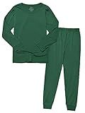 TongKiKi BABY 2T-10Y Toddler Kids Girls Boys Soft Comfy Viscose Long Sleeve Shirts and Pants Plain 2pcs Set,Green,10 Years