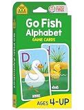 School Zone Go Fish Alphabet Game Cards: 56 ABC Flash Cards for Preschool & Kindergarten, Upper & Lowercase Letters, Phonics, Word-Picture Recognition, Parent & Baby Animals, Ages 4+
