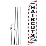 GLOBAL ADVERTISING SOLUTIONS Haircuts Feather Flag Eye Catching Banner Sign for Business and Marketing Complete Set with 15 ft Pole Kit and Ground Spike