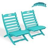 GREENVINES Folding-Xavier-Chairs Set of 2 | Wave | Portable Adirondack-Chair | HDPE Plastic | All Weather Fire-Pit Chair | Aqua | for Beach Outdoor Deck Poolside Garden Patio Porch Fishing