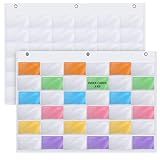 Fullhawl 2 Pcs 3" x 5" Index Card Holder Sleeve 36 Card Slots Organizer Holder, Pocket Chart, Oxford Note Sleeve, Hanging Wall Mount Pocket for Studying, Organizing, Office, Library Tracking Workflow