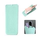 Heat Resistant Silicone Mat with Hanging Hole, Straightener Heat Resistant Travel Mat & Pouch for Curling Iron, Flat Iron and Other Hot Hair Styling Tools, 11 x 5 in, Green