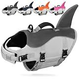 AMZNOVA Shark Dog Life Jacket, Swimming Vest with Handle, Dog Life Vest for Swimming & Boating, Ripstop & Buoyancy for Puppy Doggy, S, Grey
