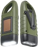 Simpeak 2-Pack Hand Crank Solar Powered Flashlight, Emergency Rechargeable LED Survival Flashlight, Quick Snap Carbiner Dynamo Flash Light Torch for Outdoor Sports, Green