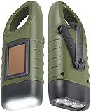 Simpeak 2-Pack Hand Crank Solar Powered Flashlight, Emergency Rechargeable LED Survival Flashlight, Quick Snap Carbiner Dynamo Flash Light Torch for Outdoor Sports, Green