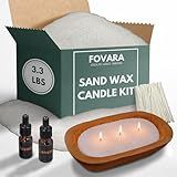 Fovara - Pearled Sand Candles with Wicks, 3.3 lbs - Sand Wax Candle Kit: Wooden Dough Bowl,100 Wicks, Jasmine & Lavender Scented Oil - Long-Lasting Candle Beads, Non-Toxic, Reusable Candles - White
