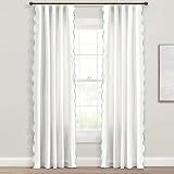 Lush Decor Coastal Chic Scalloped Edge Light Filtering Window Curtain Panels Pair, 52" W x 84" L, Blue & White - White Curtains for Living Room - Coastal Decor