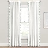 Lush Decor Coastal Chic Scalloped Edge Light Filtering Window Curtain Panels Pair, 52" W x 84" L, Blue & White - White Curtains for Living Room - Coastal Decor