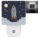 Space Exploration Rocket Spaceship Plug-in LED Night Light,Auto Dusk to Dawn Sensor Nightlights Plug into Wall,White Energy Efficient Night light for Kids Bedroom,Bathroom,Kitchen,Stairs,Hallway