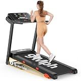 THERUN Incline Treadmill, Running Treadmills with Incline, Foldable Treadmills Heart Rate Sensors, 18″LED Display Manual Adjustment, 3.0HP Treadmill for Indoor Fitness Workouts, Black Red