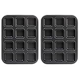 Tosnail 2-Pack 12 Cavity All Edges Non-Stick Square Bar Pan, Mini Cheesecake Cake Mold, Corn Bread Banana Bread Loaf Pan