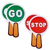 4pcs Stop and Go Sign With Handle, Waterproof Crossing Guard Road Signs Small Red & Green Handheld Sign Red Light Green Light Double Sided Hand Held Sign for Kids Teaching Classroom Traffic Safety
