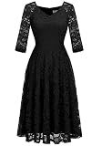 Dressystar Womens Long-Sleeve Wedding Guest Dress A-Line Lace Formal Party Cocktail Midi Dress Prom Gown Black S