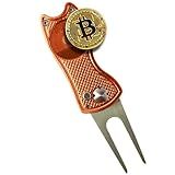 HODL 21 Bitcoin Golf Divot Repair Tool, All-Metal Golf Accessories - 3- in-1 Golf Multitool (Divot Tool, Ball Marker, Club Holder) | Foldable with with Pop-up Button & Magnetic Ball Marker
