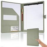 Professional Padfolio with Clipboard, Faux Leather Portfolio Folder Binder, Legal Pad Holder for A4 Letter Size Notepad, Resume, Writing, Ideal Organizer for Business Office Conference (Sage Green)