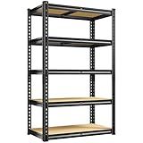 REIBII Storage Shelves 5 Tier Adjustable Garage Shelving Heavy Duty Metal Shelving 2020LBS Metal Shelf 59.8" H Pantry Shelf for Garage Pantry Closet Kitchen Basement 28" W x 12" D x 59.8" H, Black