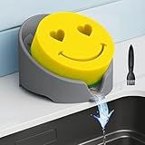 NiHome Silicone Sponge Holder Compatible with Scrub Daddy Mommy Sponges for Kitchen & Bathroom, Auto Draining Organizer Holds Multiple Sponges & Cleaning Tools, Food-Grade, Dishwasher Safe (Dark Gray)