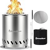 9.7 x 7.1 Inch Tabletop Fire Pit by AmazStove, Low Smoke Camping Stove for Outdoor Safe Burning Firepits, Fueled Pellets or Wood, Travel Bag Included (Silver, 9.7 x 7.1 INCH)