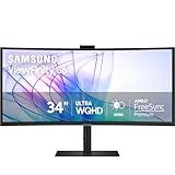Samsung 34-Inch ViewFinity S65VC Series Ultra-WQHD Curved Computer Monitor, 100Hz, AMD FreeSync, HDR10, USB-C, Built-in Speaker, Camera, KVM Switch, Eye Care, Eco-Packaging, LS34C650VANXGO, Black