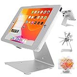 CarrieCathy Desktop Anti-Theft Security Kiosk POS Stand Holder Enclosure for Tablets, Compatible with 10.2" iPads (2021, 2020, 2019, 2018) 7th 8th 9th Gen, Flip & 360° Swivel Design, Silver