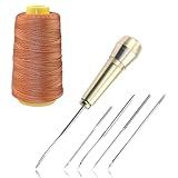 6 Piece Set: Leather Awl Needles With Copper Handle, Nylon Cord, Handmade Repair Tool