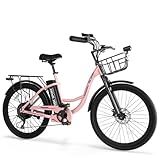 DDC SPORT Electric Bike for Adults, Peak 700W Motor 20MPH, 374.4WH Removable Battery 45Miles, 24'' Step Through City Cruiser Ebike for Women/Men/Teens, Commuter E-Bike, 7-Speed, Front Basket