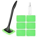 6PCS Windshield Cleaning Tool Car Window Cleaner with 5 Reusable and Washable Microfiber Pads and Extendable Handle Auto Inside Glass Wiper Kit Green (Green)