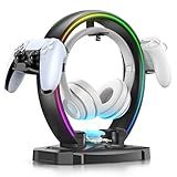 KDD RGB Headphone & Controller Stand with 9 Light Modes - Foldable Controller Hanger for Desk - Earphone Stand with Cable Organizer - for Gamers Desktop Accessories
