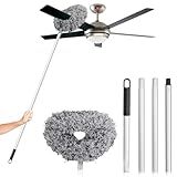 Ceiling Fan Cleaner Duster High Ceiling Extended Fan Blade Cleaner from 13 to 50 Inch Reusable Microfiber Ceiling Fan Duster with Extension Handle for Furniture Bookshelves Wall Door (Gray)