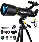 Koolpte Telescope for Kids, 70mm/400mm Travel Refractor Kit, Black | Travel telescope for kids and beginners to view the Moon and landscapes, with AZ mount, phone adapter, tripod and remote.