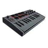 Akai Professional MPK Mini MK3-25 Key USB MIDI Keyboard Controller With 8 Backlit Drum Pads, 8 Knobs, Music Production Software and Native Instruments Sound Package (NKS Integration), Grey