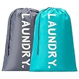 2 Pack XL Travel Laundry Bag, Machine Washable Dirty Clothes Organizer with Drawstring,Large Enough to Hold 4 Loads of Laundry, Easy Fit a Laundry Hamper or Basket Travel Essentials 24" x 36"