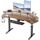 EUREKA ERGONOMIC Standing Desk Adjustable Height, Computer Desk w Keyboard Tray 72" Gaming Music Studio Desk LED Monitor Stand,Dual Motor,Slot Design,Walnut