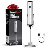 Bonsenkitchen Rechargeable Milk Frother with Stand, 3-Speed Handheld Coffee Frother, Dual Spring Whisk Electric Hand Frother Wand Drink Mixer for Matcha Lattes Cappuccino, Kitchen Gifts