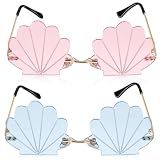 Homoyoyo 2 Pairs Shell Sunglasses Rimless Seashell Shape Lightweight Eyewear for Women Men Party Beach Festival Photo Props Mermaid Accessories Beach Sunglasses