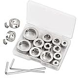 LEONTOOL 12 Pcs 3-16mm Drill Bit Depth Stop Collar Set 304 Stainless Steel Drilling Limit Ring Drill Bit Stop Collar Set Stop Bit Collar Set Drill Tool with Hex Wrenches and Storage Box