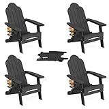 LUE BONA Folding Adirondack Chair, Adirondack Chairs Set of 2, Cup Holder, Woodgrain, Fire Pit, Patio, Pool, Black