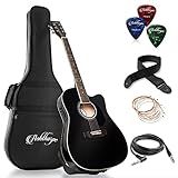 Ashthorpe Full-Size Cutaway Thinline Acoustic-Electric Guitar Package - Premium Tonewoods - Black